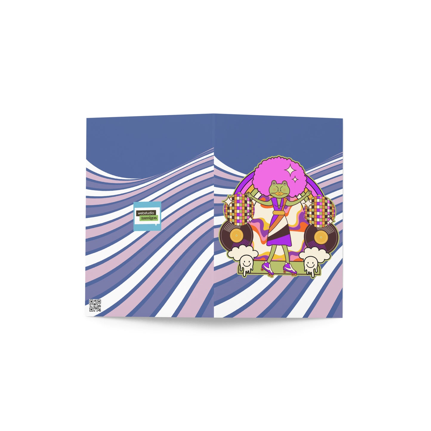 Disco Frog with pink hair Greeting card