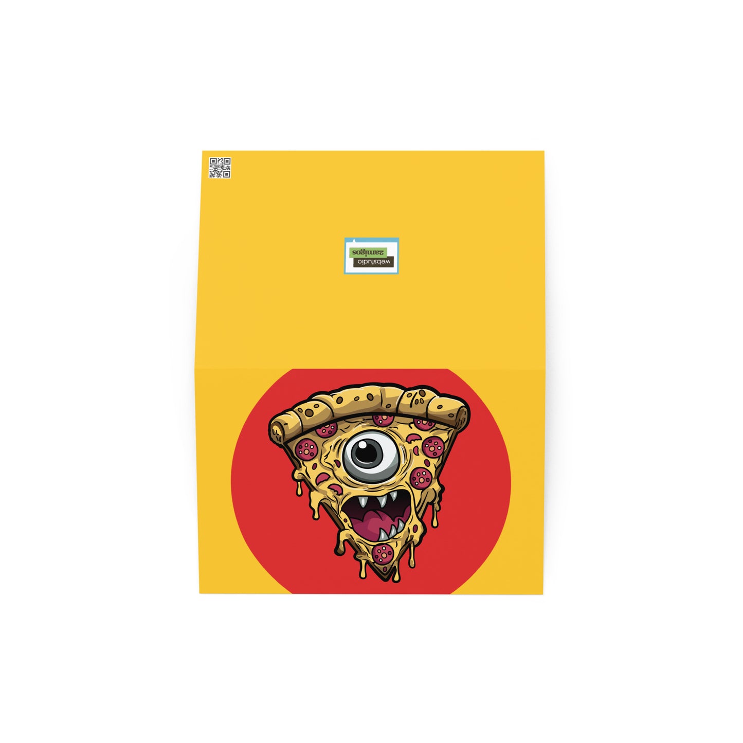 Pizza slice with psychic eye in zombie comic style art greeting card