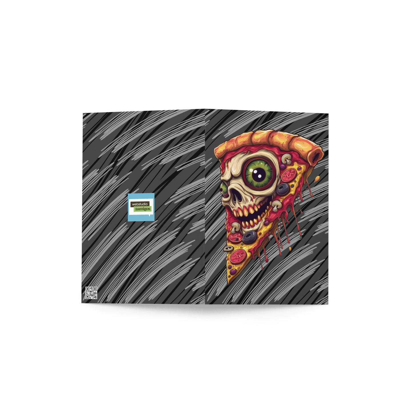 Pizza Slice with skull Greeting card