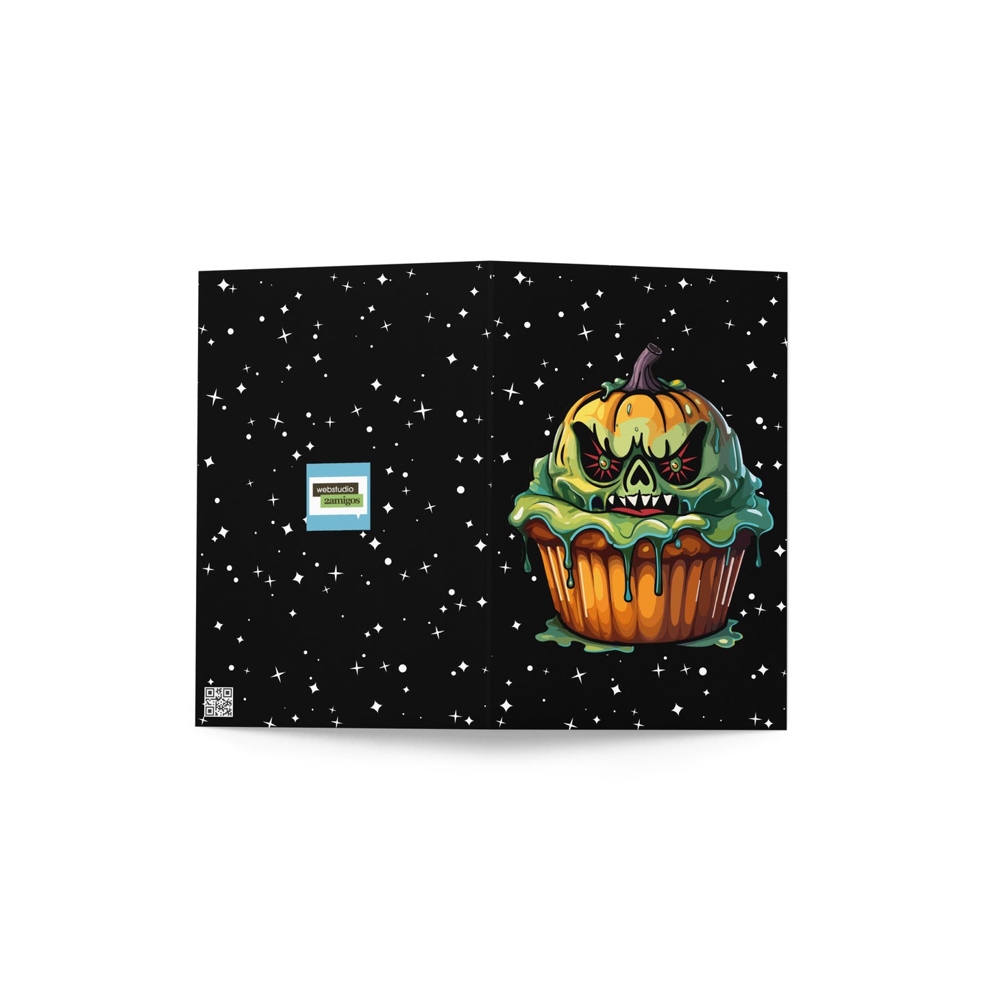 Evil Pumpkin Cupcake Greeting card