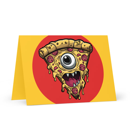 Pizza slice with psychic eye in zombie comic style art greeting card