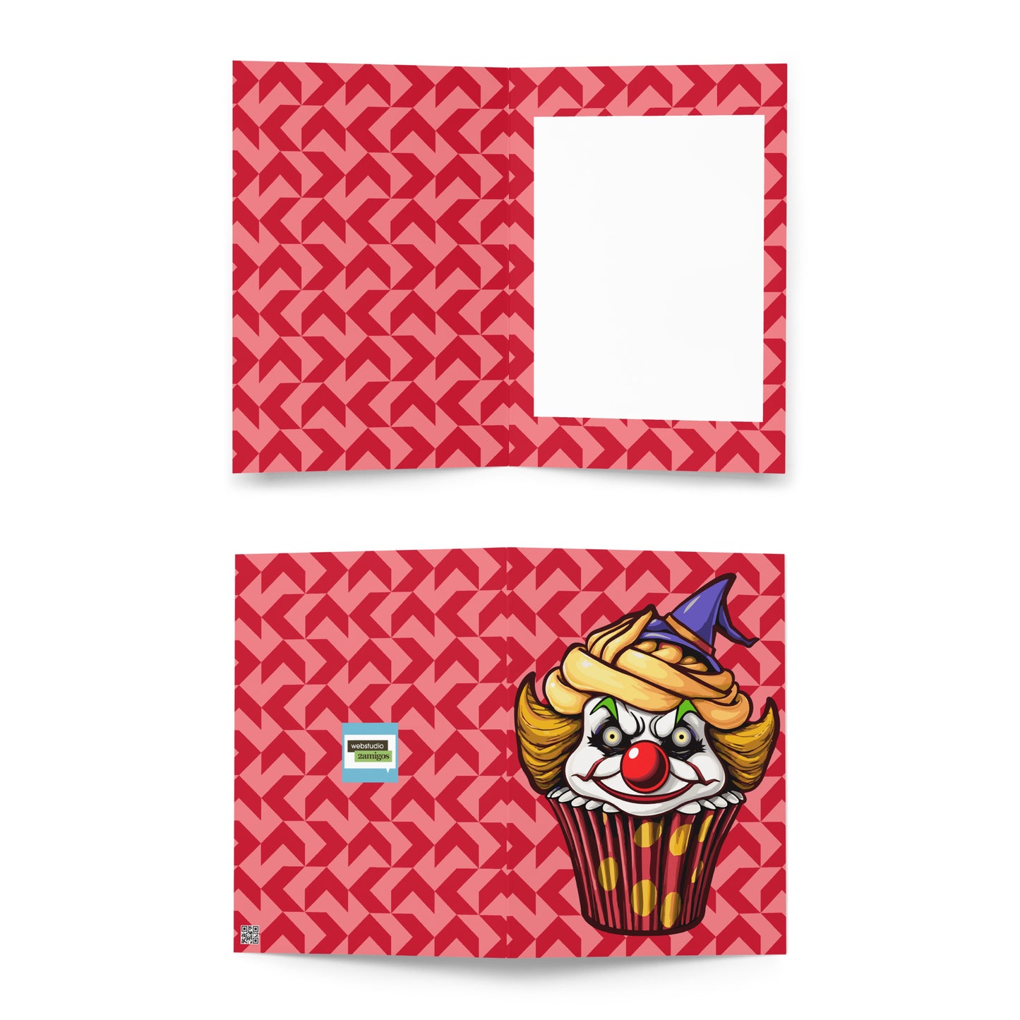 Clown Cupcake with witch hat Greeting card