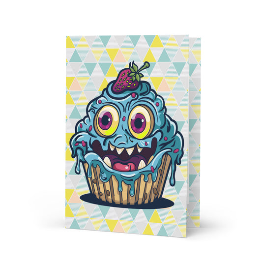 Happy -evil- blueberry cupcake monster Greeting card