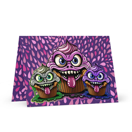 3 Evil Cupcake Monsters Greeting card