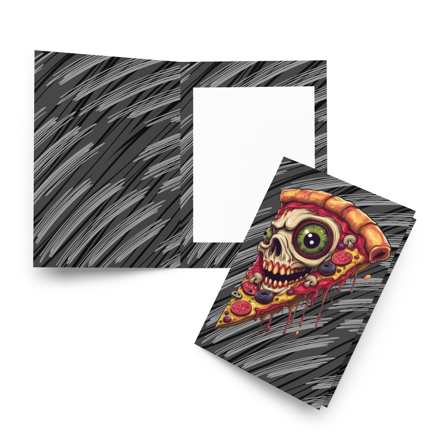 Pizza Slice with skull Greeting card