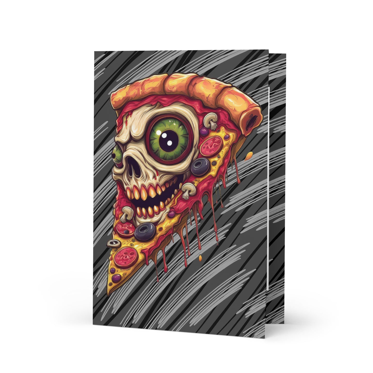 Pizza Slice with skull Greeting card