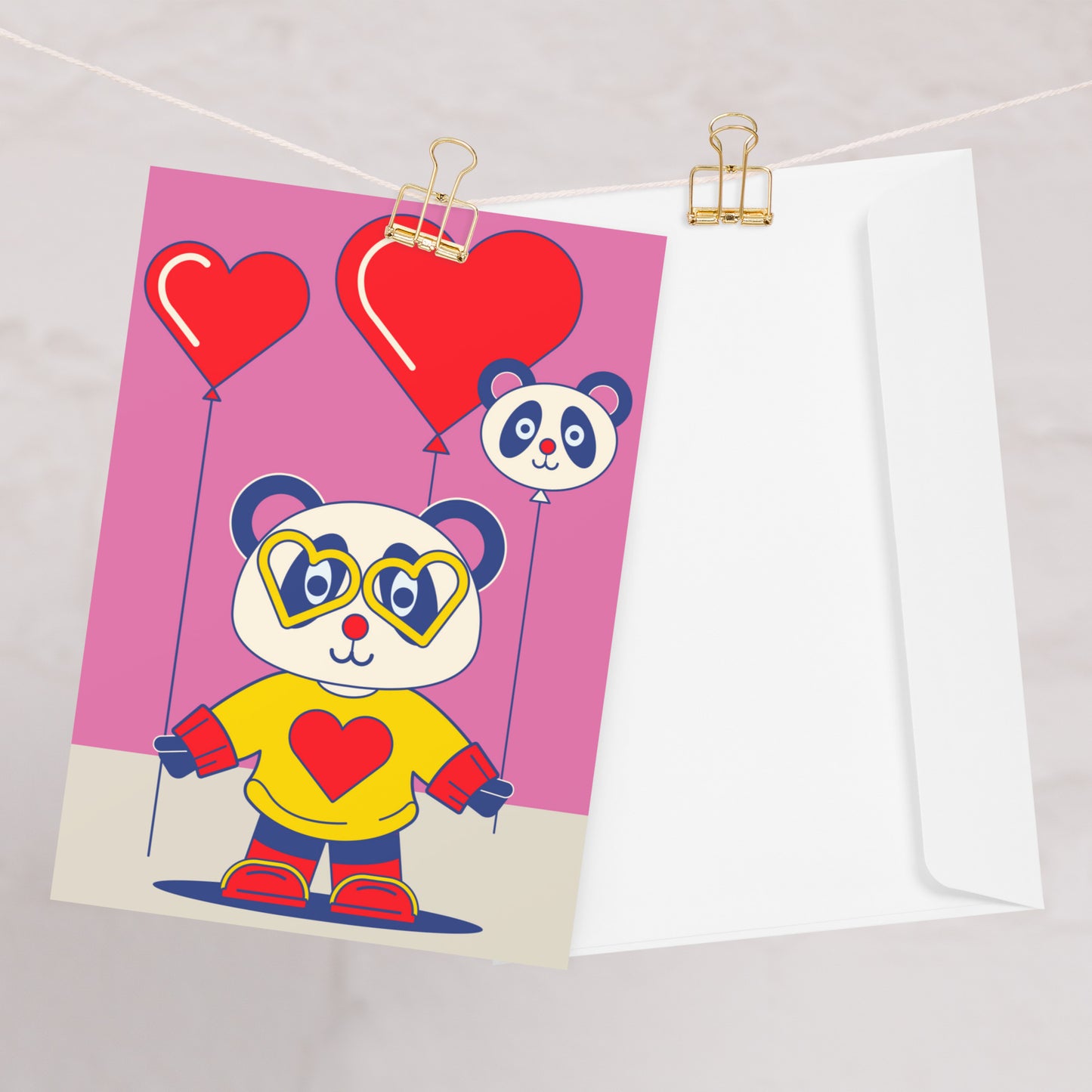 Panda love balloons greeting card