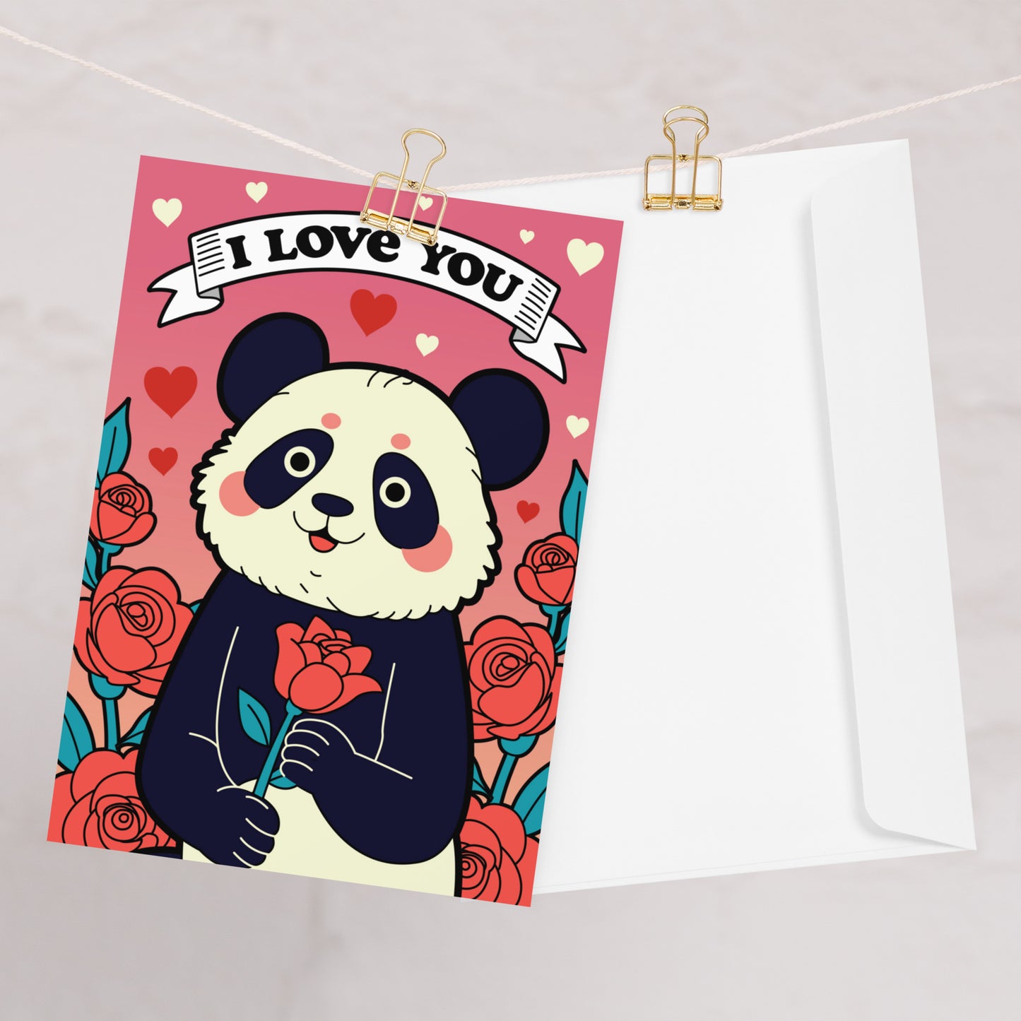 Romantic panda in love  greeting card