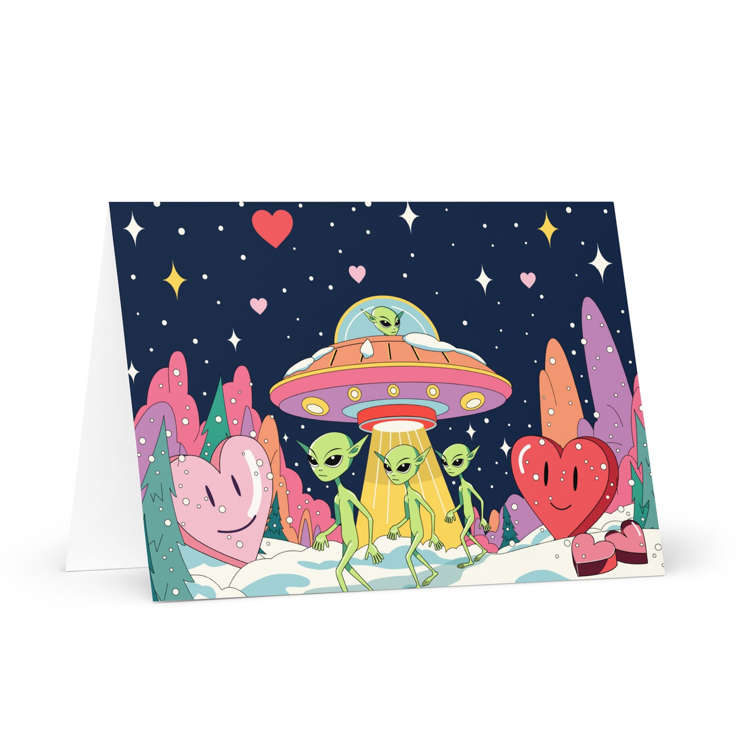 Aliens looking for love and stealing it greeting card