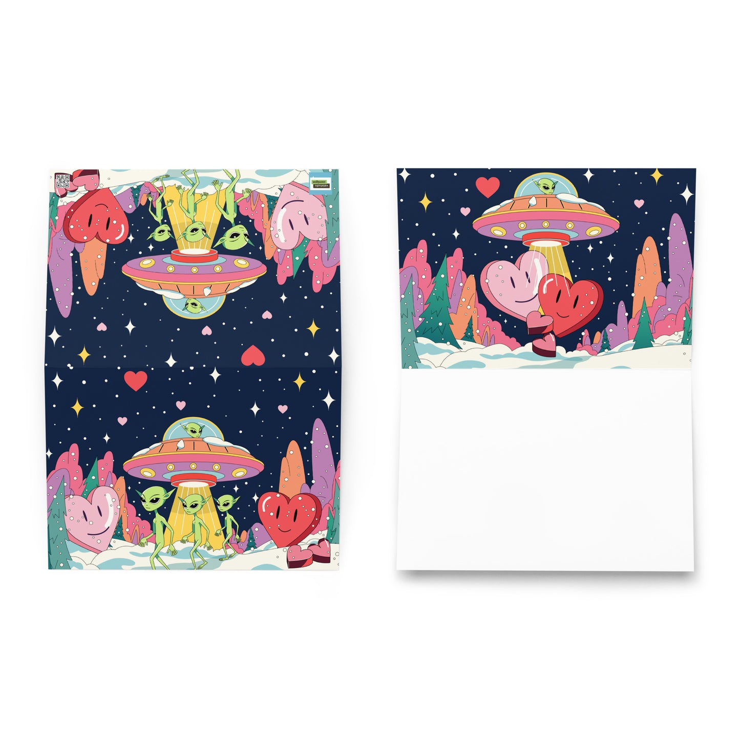 Aliens looking for love and stealing it greeting card