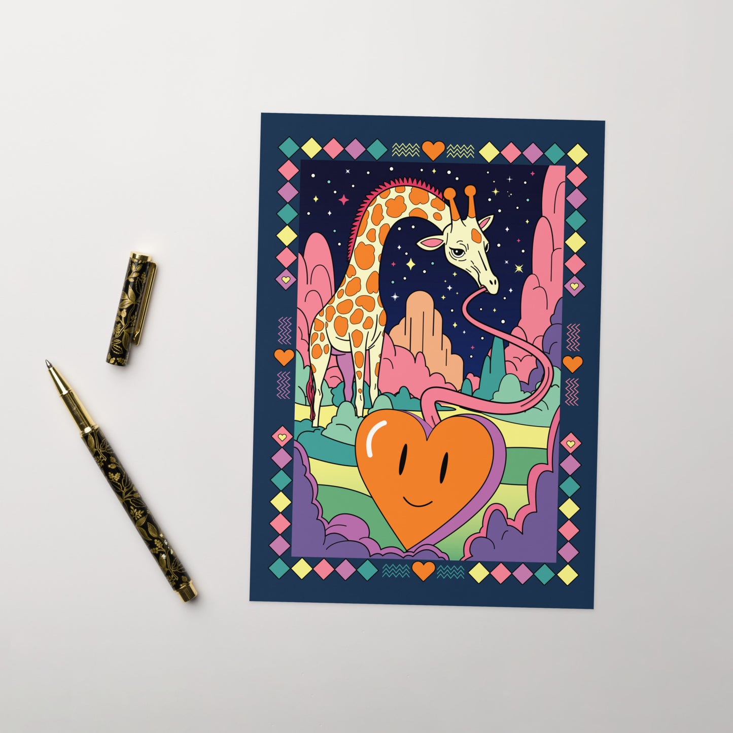 Cosmic love giraffe greeting card