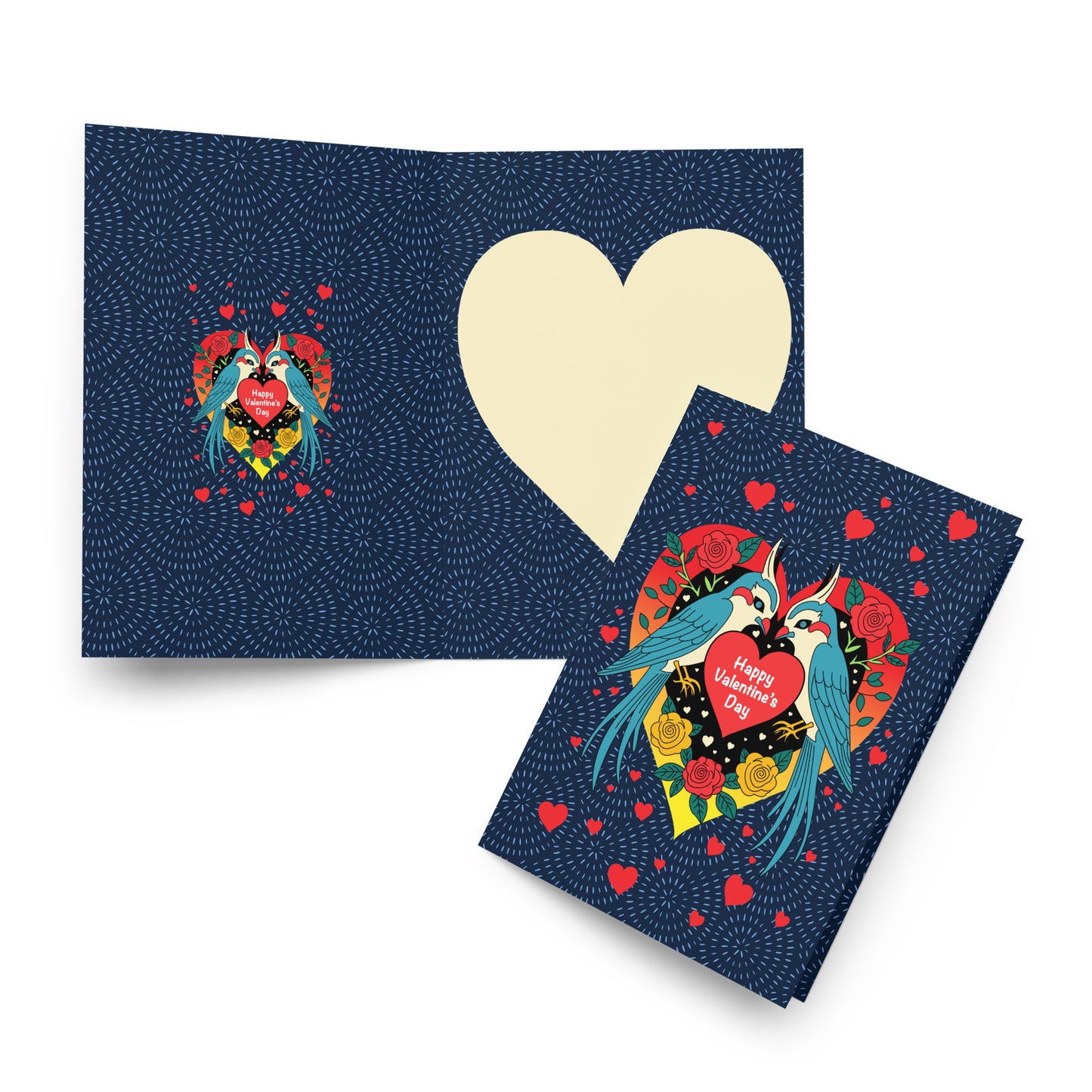 Two birds with message: Happy Valentine's Day greeting card