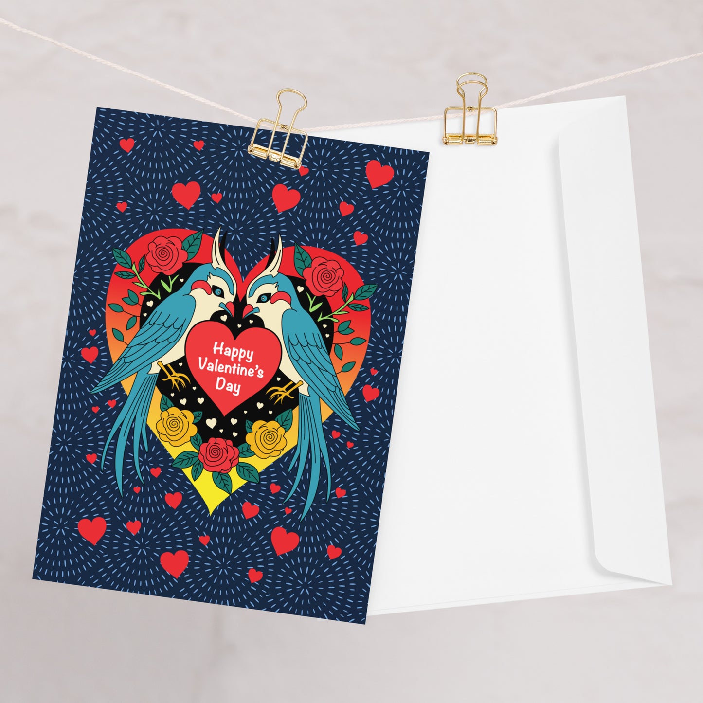 Two birds with message: Happy Valentine's Day greeting card