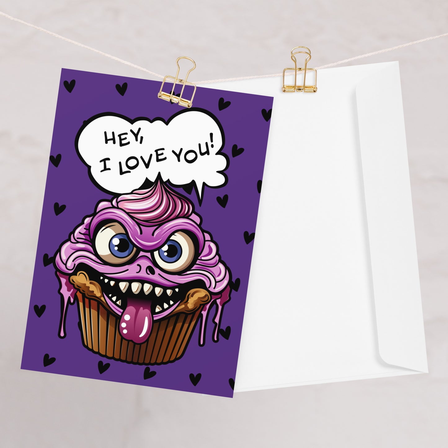 Evil Cupcake in Love greeting card