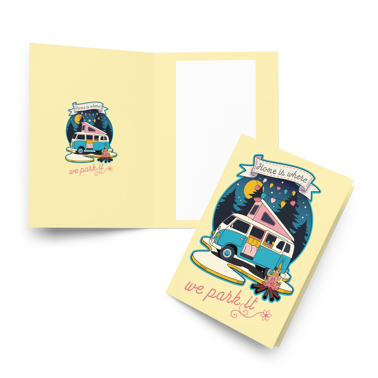 Home Is Where We Park It - Retro Camper Van Adventure Design greeting card