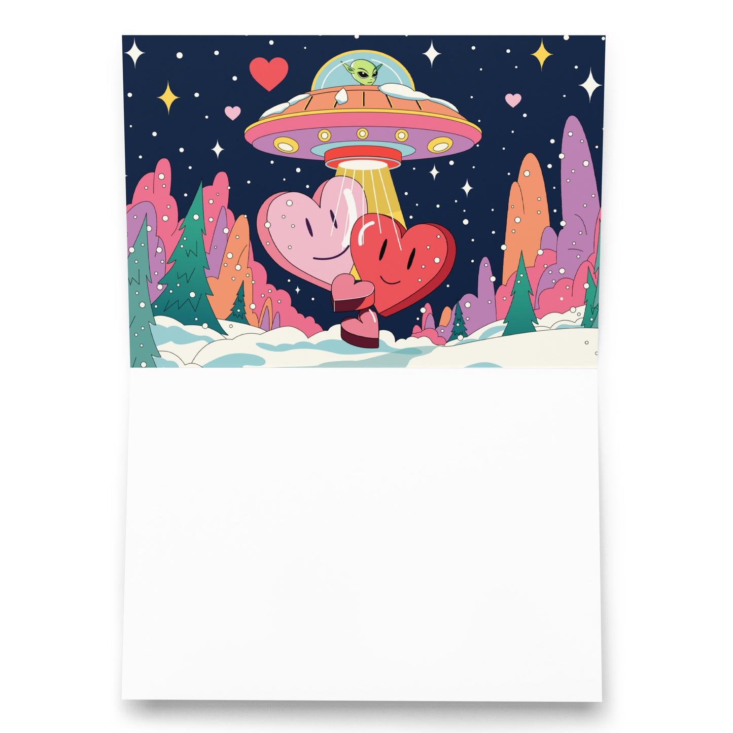 Aliens looking for love and stealing it greeting card