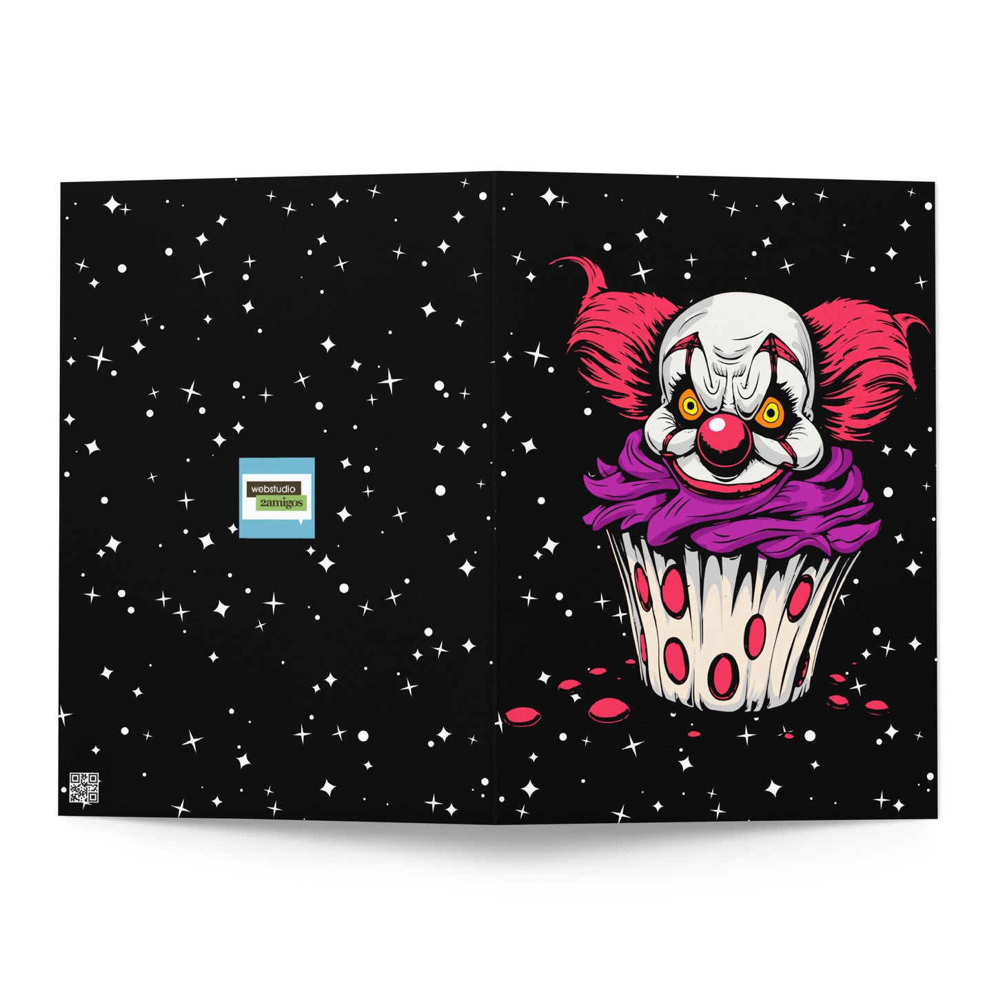 Vintage creepy clown cupcake Greeting card