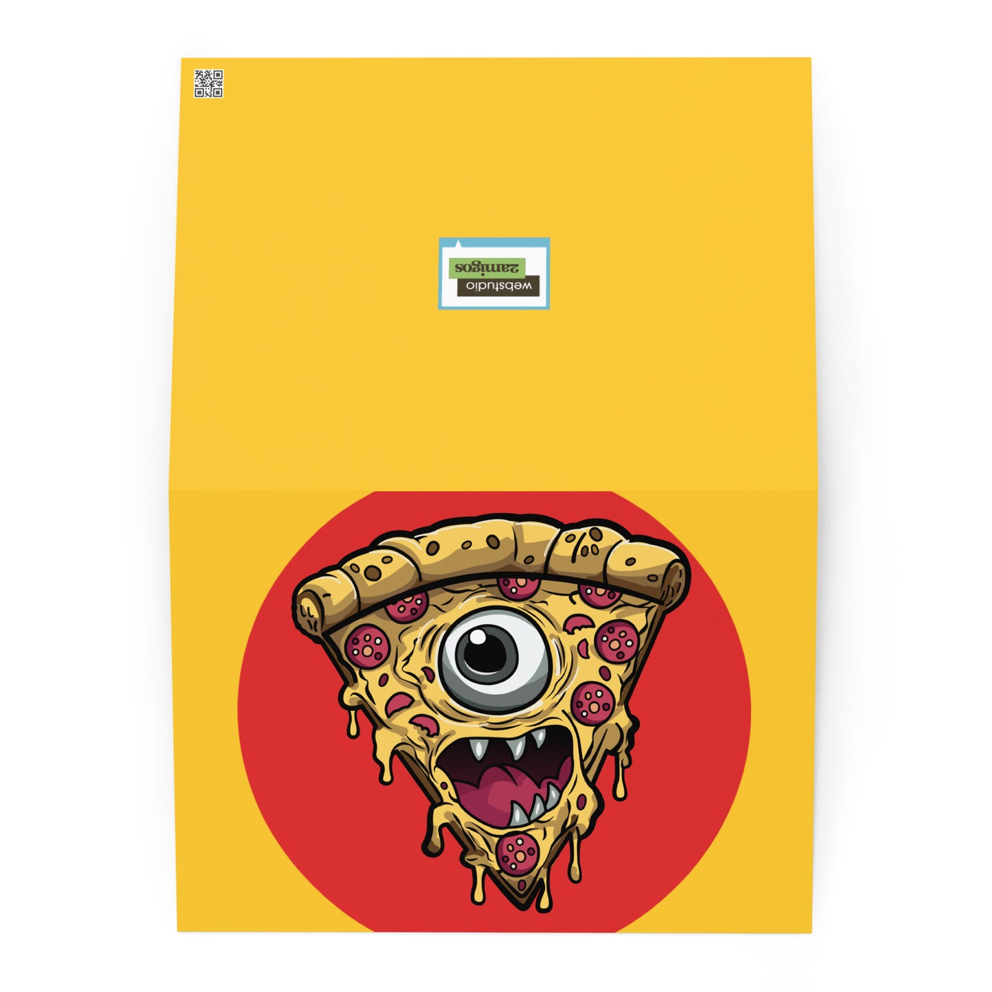 Pizza slice with psychic eye in zombie comic style art greeting card