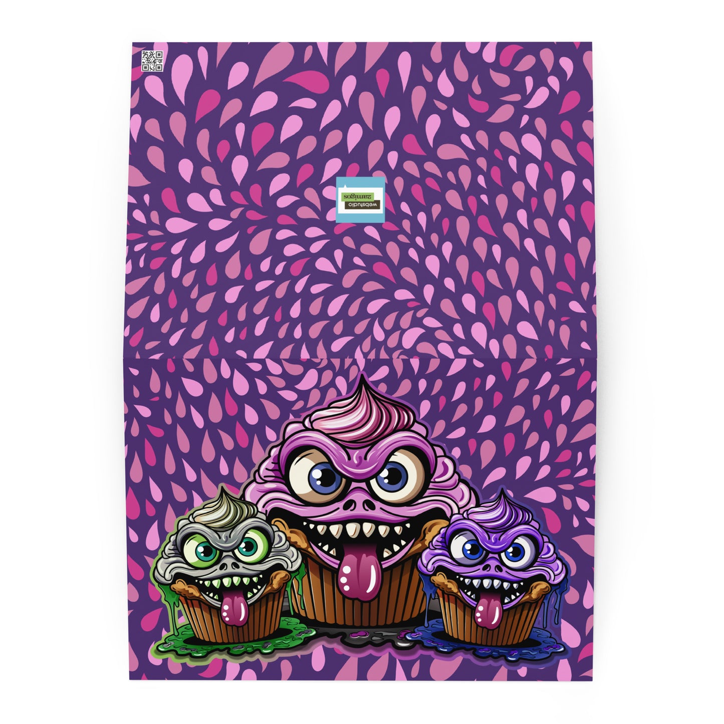 3 Evil Cupcake Monsters Greeting card