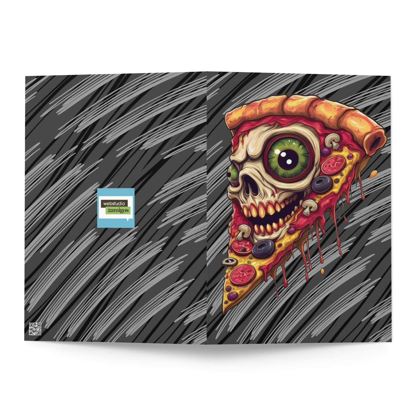 Pizza Slice with skull Greeting card