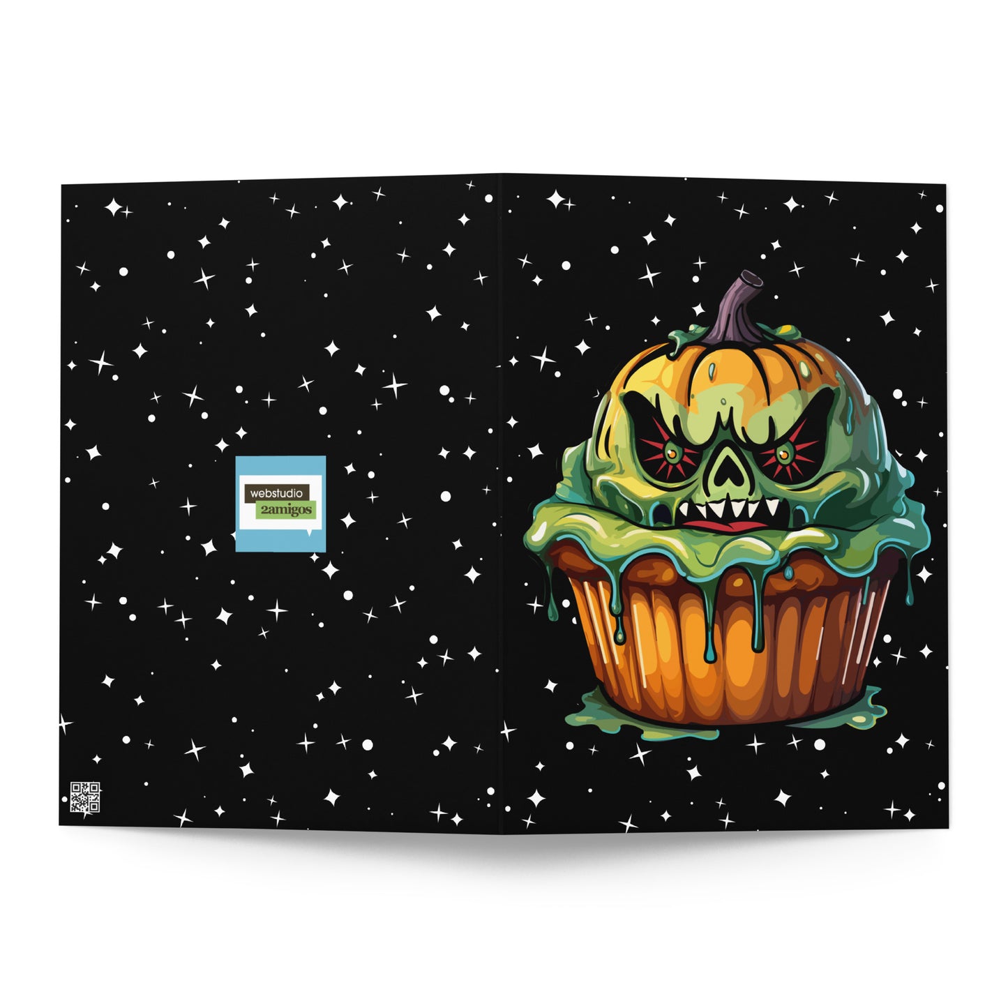 Evil Pumpkin Cupcake Greeting card