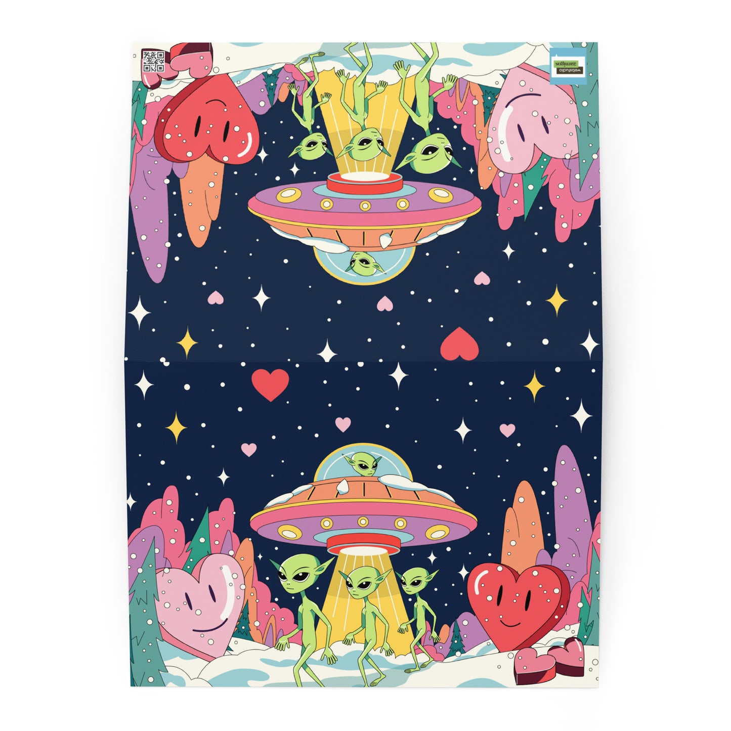 Aliens looking for love and stealing it greeting card