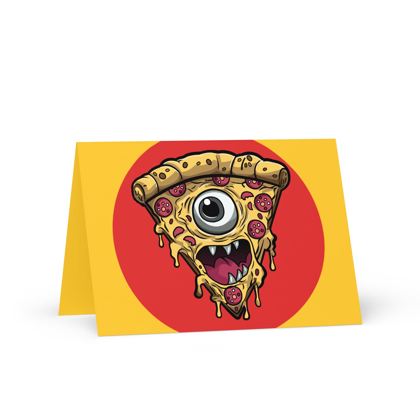 Pizza slice with psychic eye in zombie comic style art greeting card