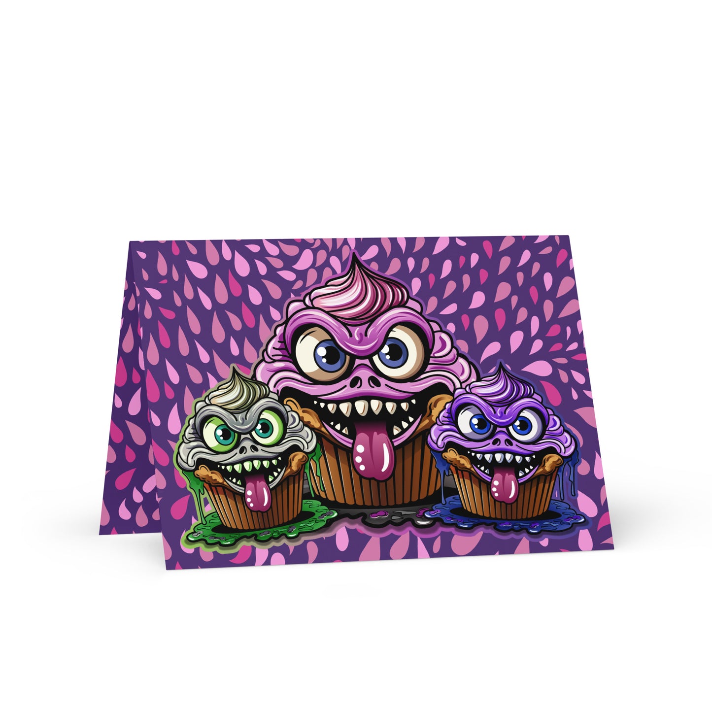 3 Evil Cupcake Monsters Greeting card