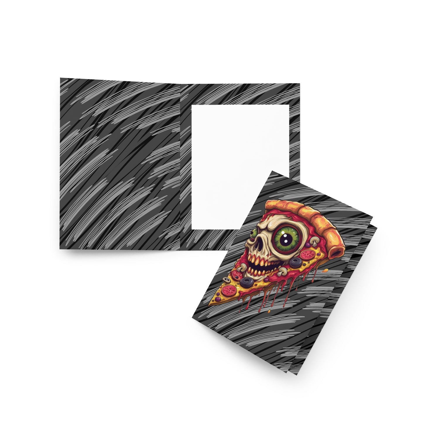 Pizza Slice with skull Greeting card