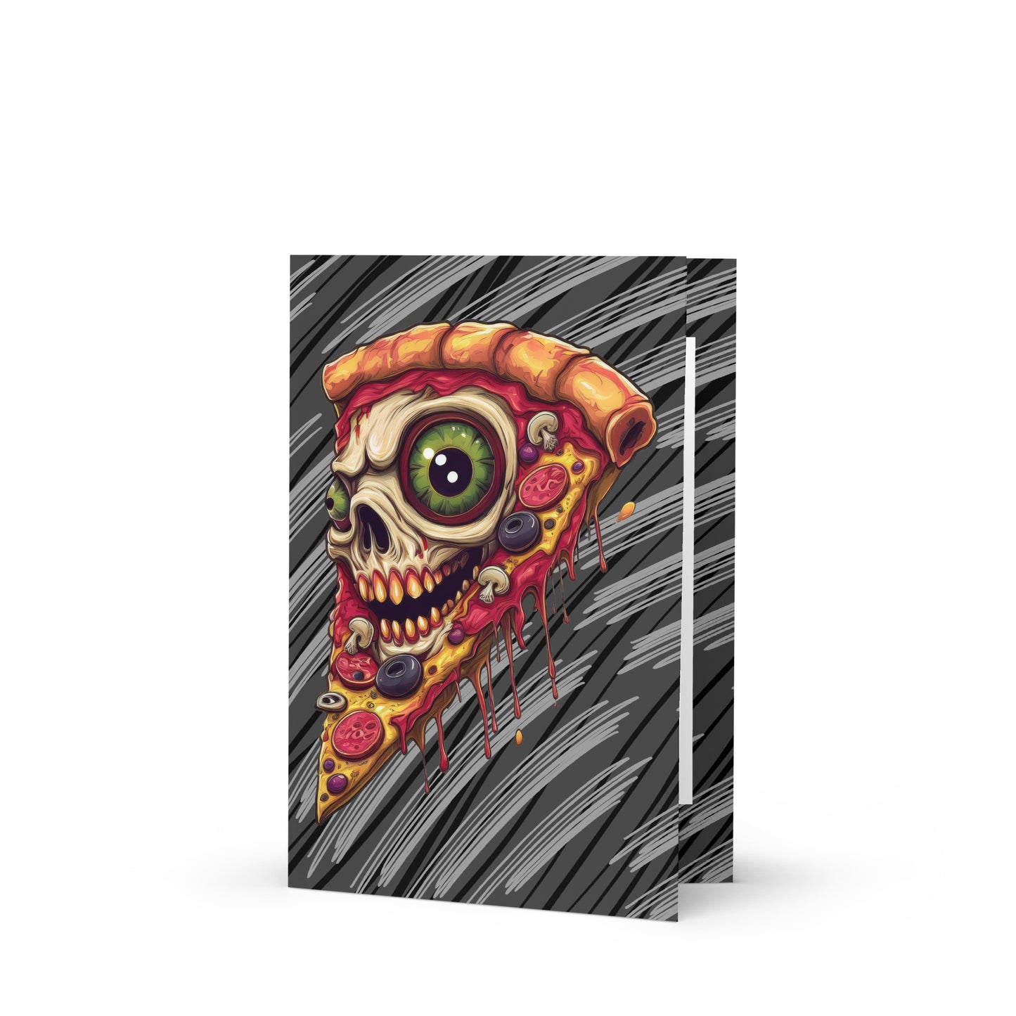 Pizza Slice with skull Greeting card