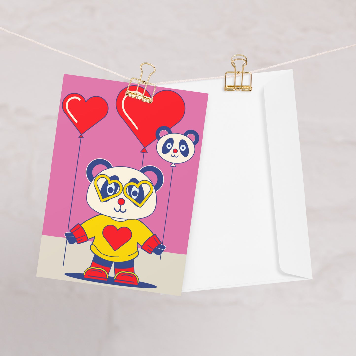 Panda love balloons greeting card