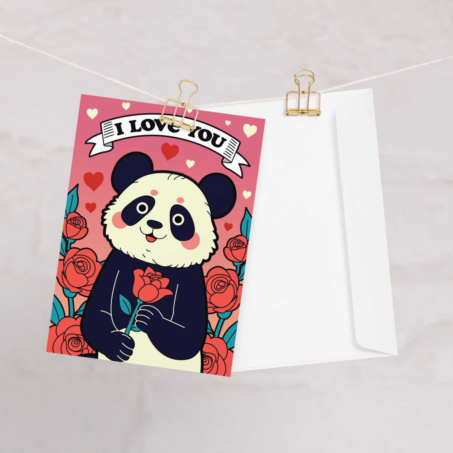 Romantic panda in love  greeting card