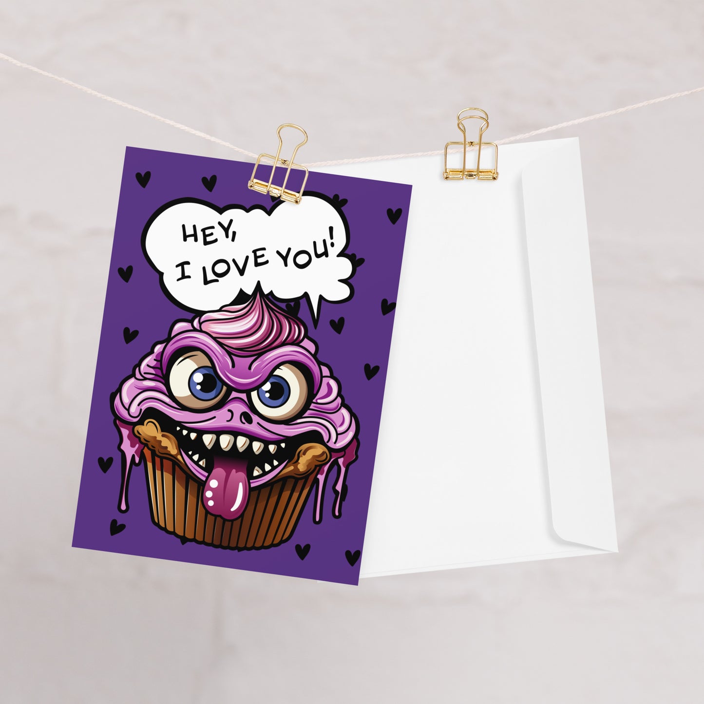 Evil Cupcake in Love greeting card