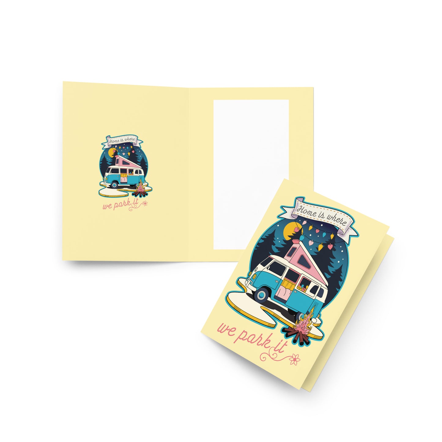 Home Is Where We Park It - Retro Camper Van Adventure Design greeting card