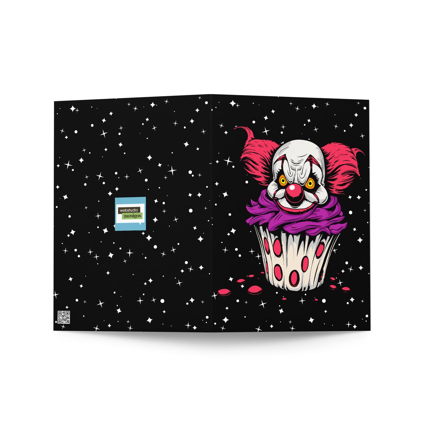 Vintage creepy clown cupcake Greeting card