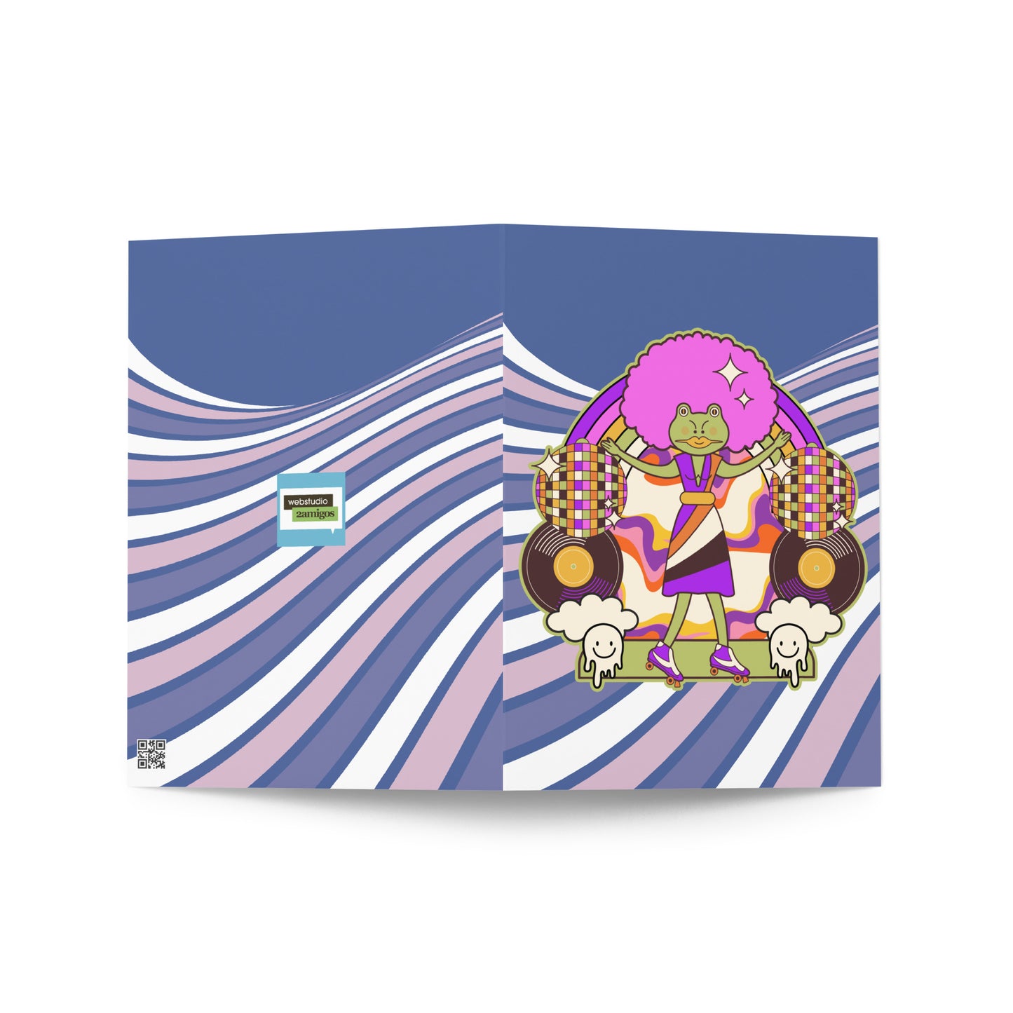 Disco Frog with pink hair Greeting card