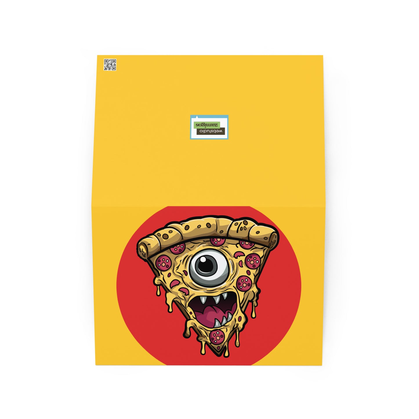 Pizza slice with psychic eye in zombie comic style art greeting card