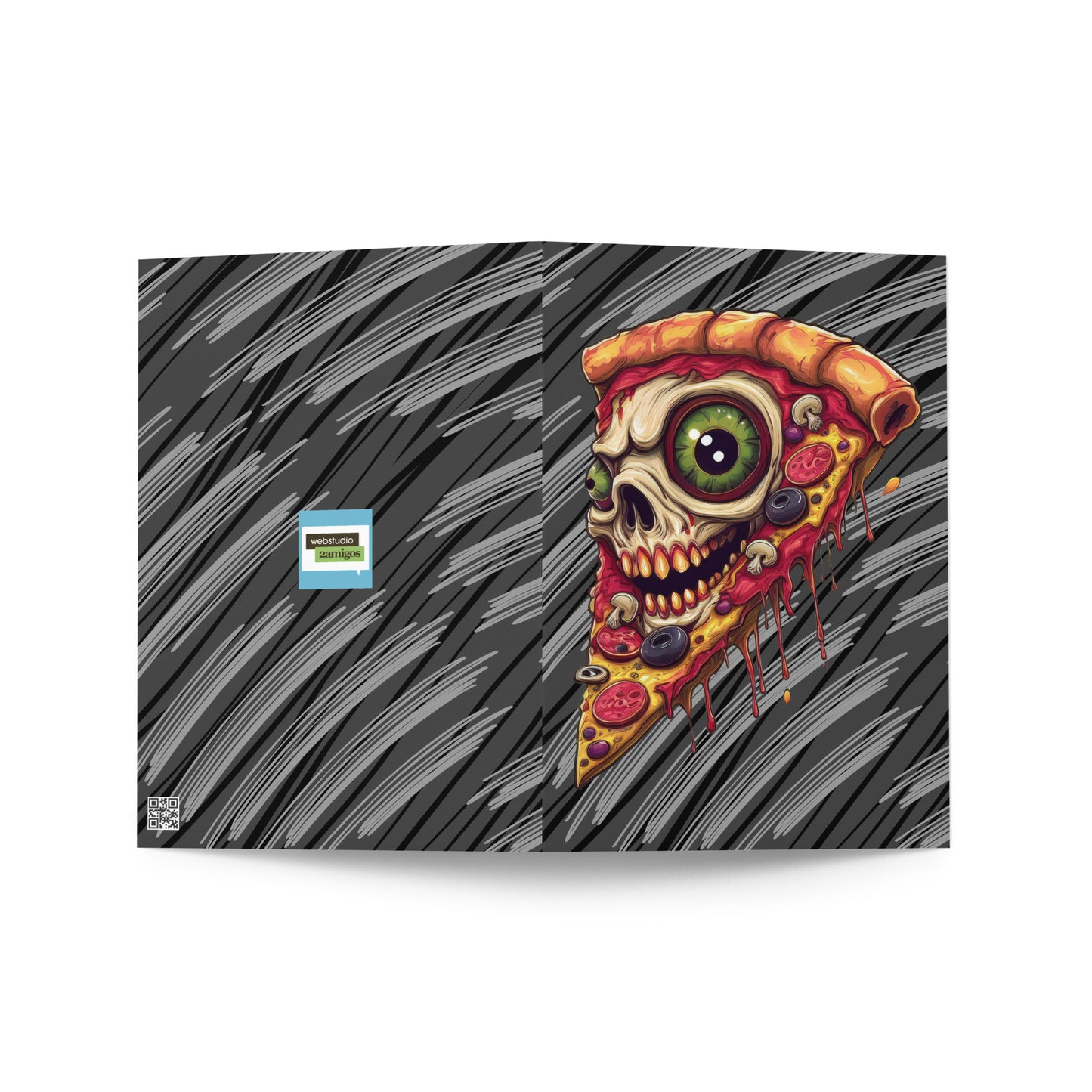 Pizza Slice with skull Greeting card