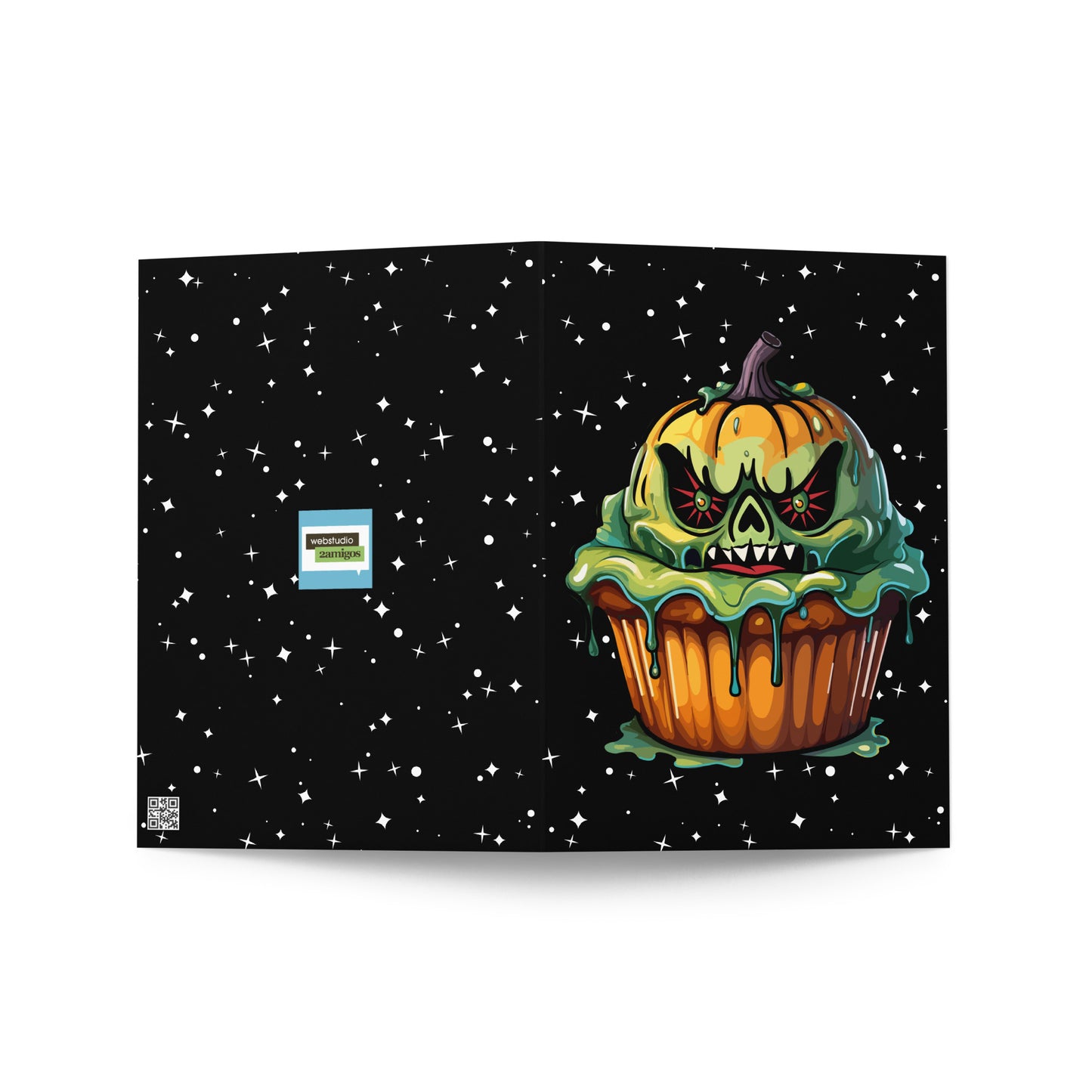 Evil Pumpkin Cupcake Greeting card