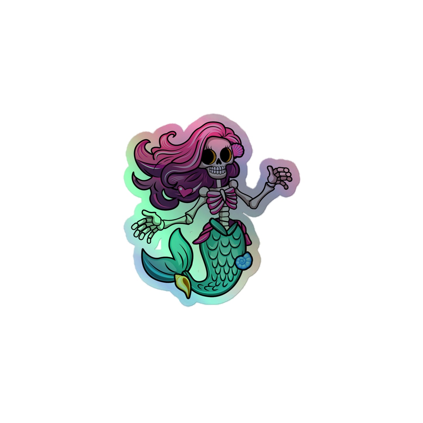 Skeleton Mermaid Holographic stickers