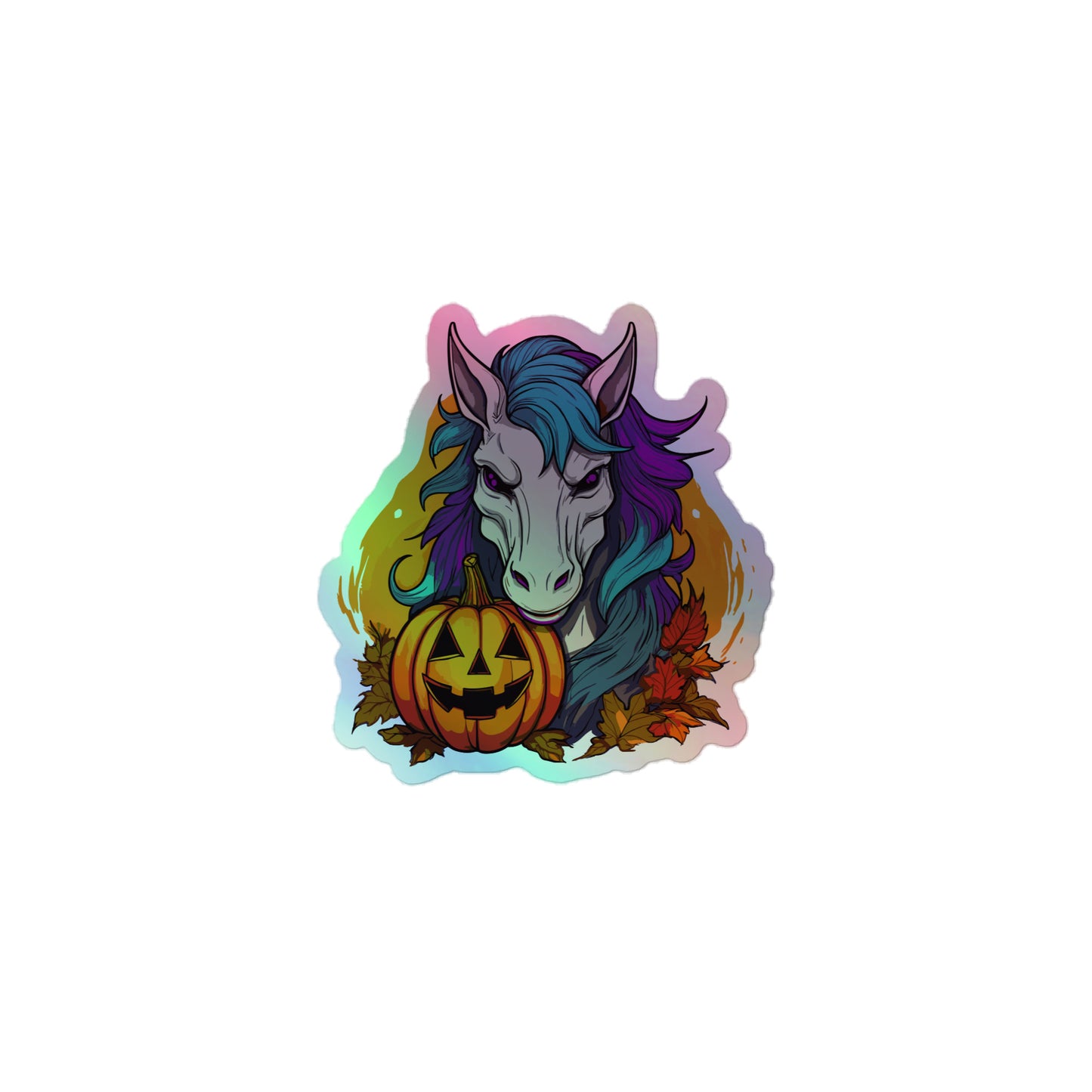 Evil Woke Horse with a pumpkin Holographic stickers