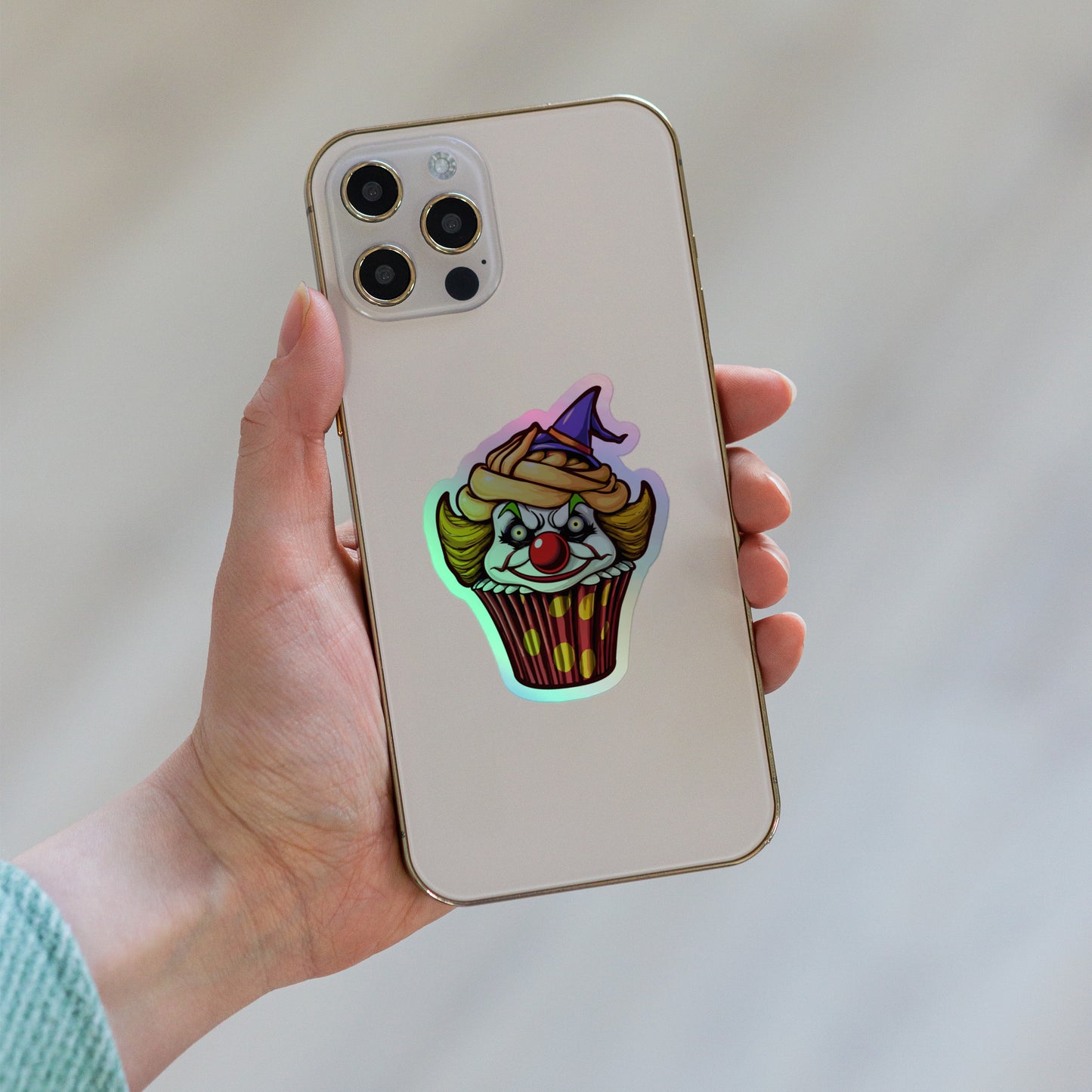 Clown Cupcake with witch hat Holographic stickers