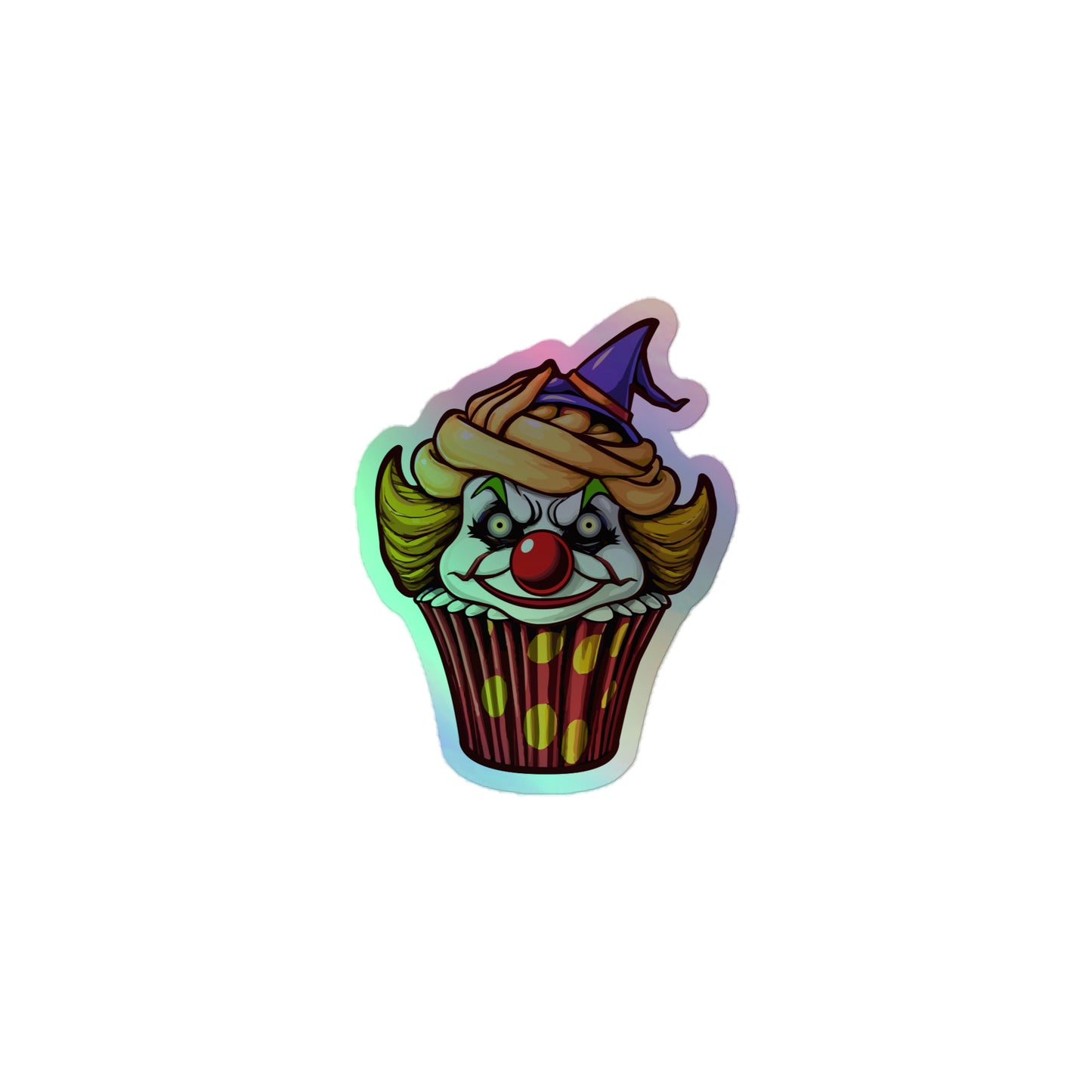 Clown Cupcake with witch hat Holographic stickers