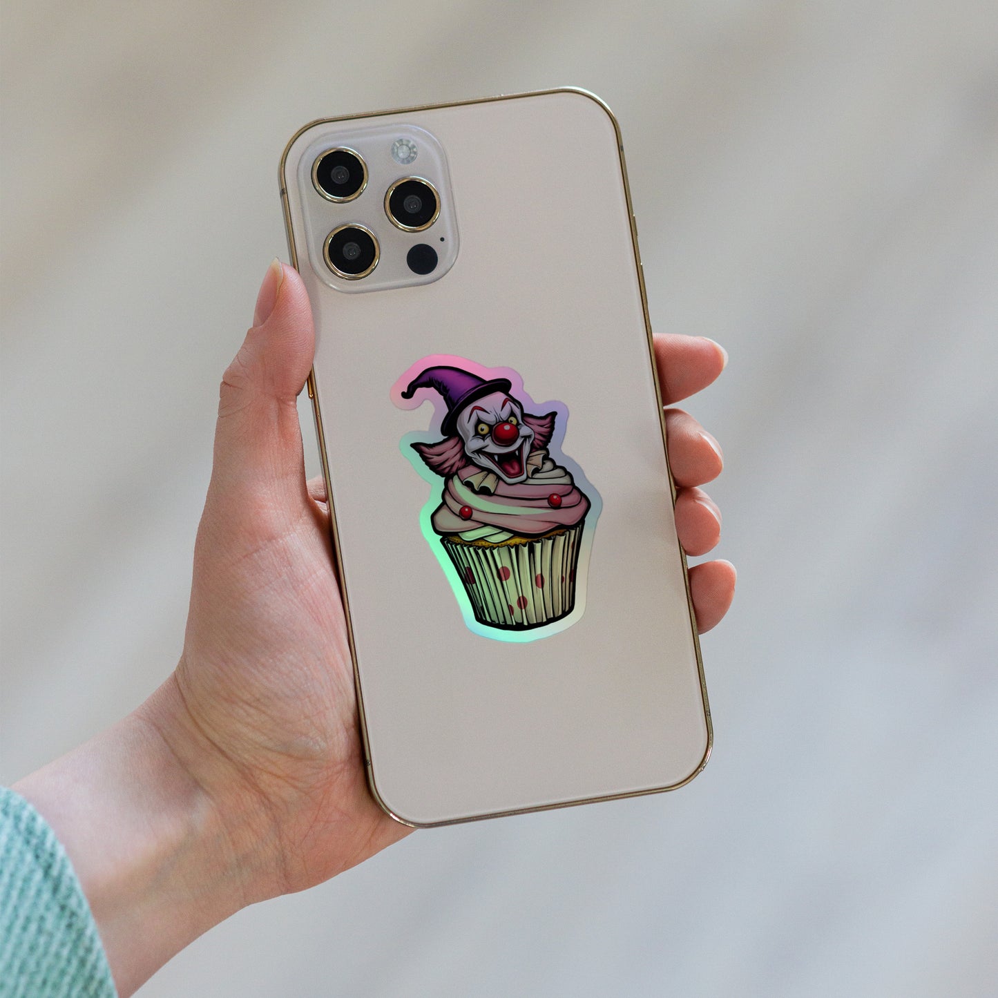 Creepy Clown Cupcake Holographic stickers