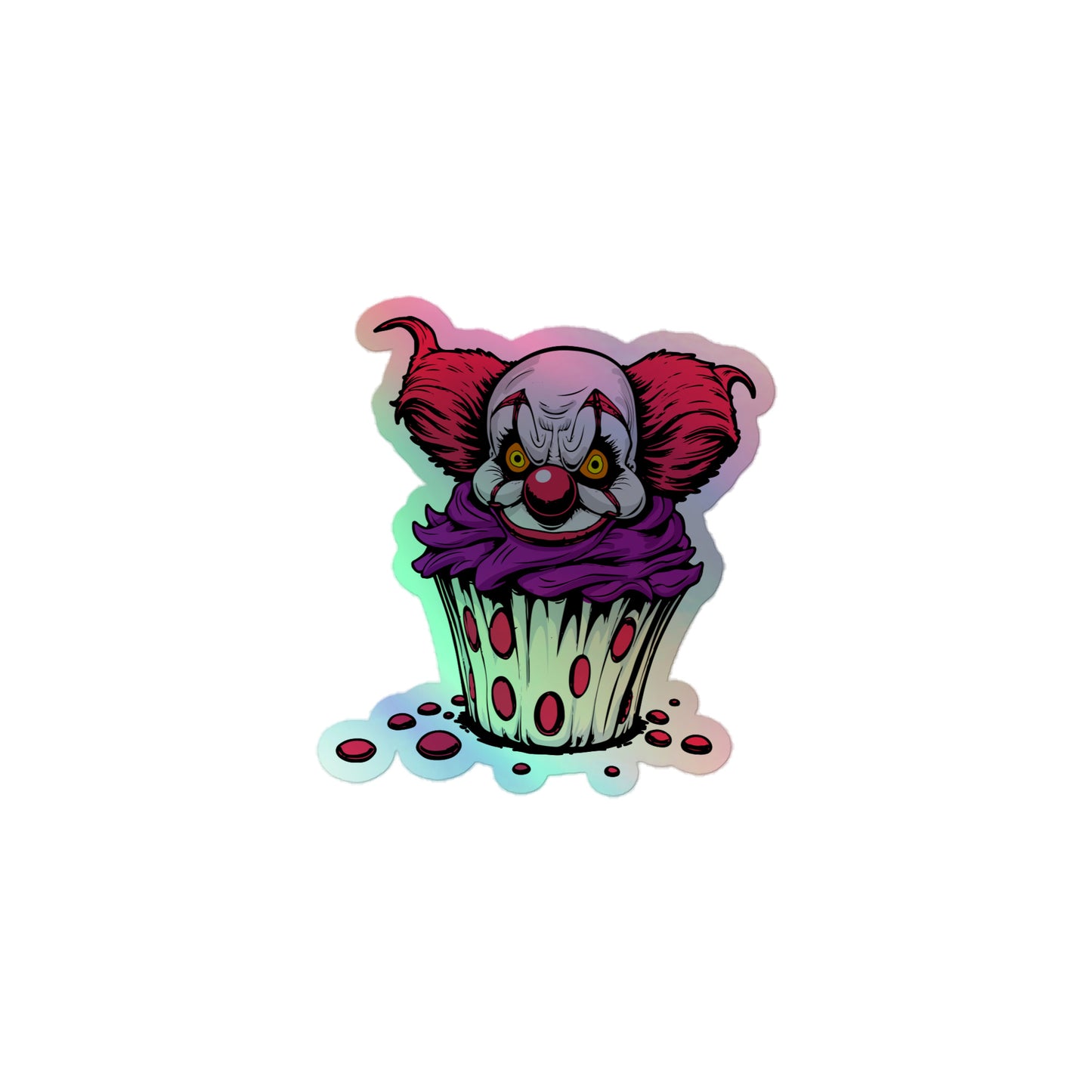 Vintage creepy clown cupcake Holographic stickers