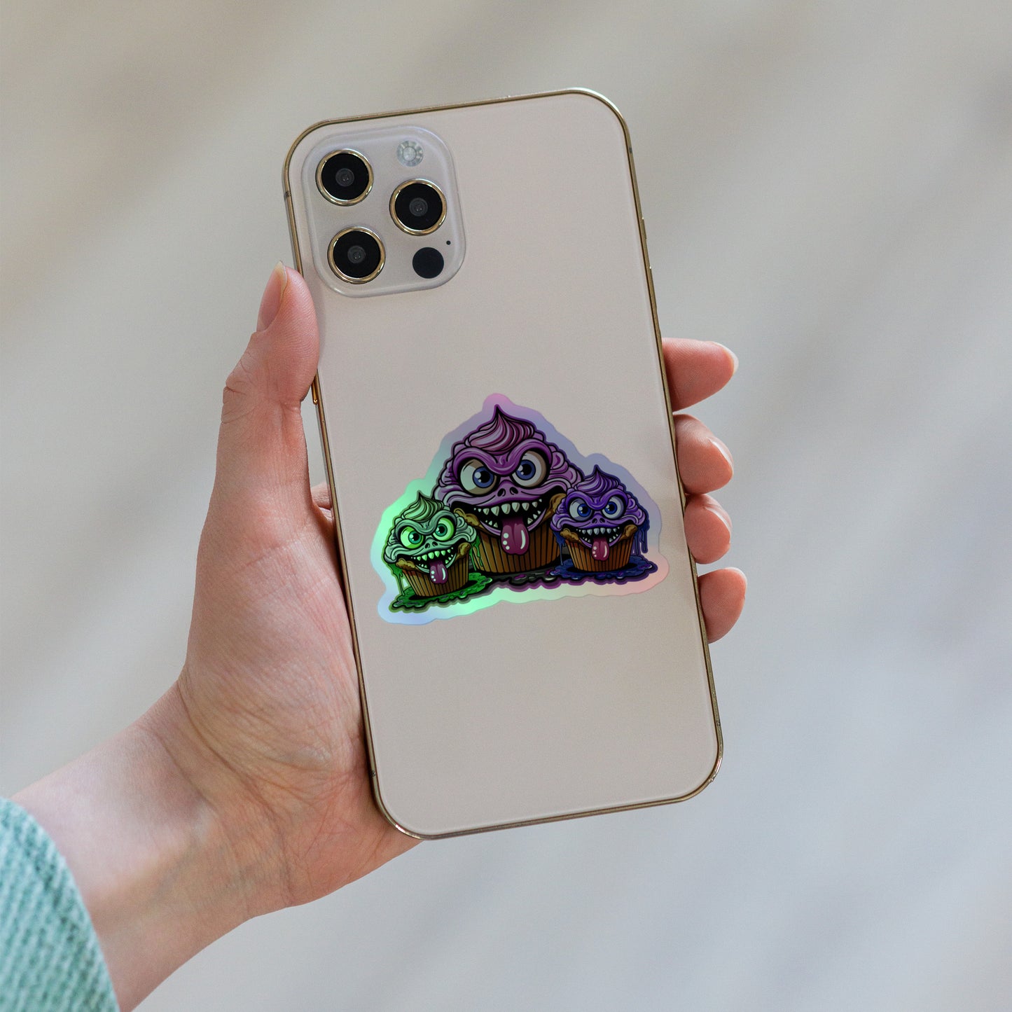 3 Evil Cupcake Monsters Holographic stickers