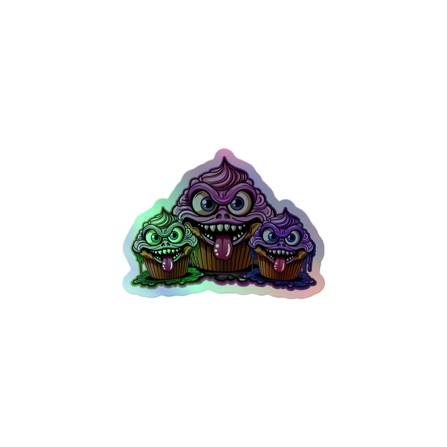 3 Evil Cupcake Monsters Holographic stickers