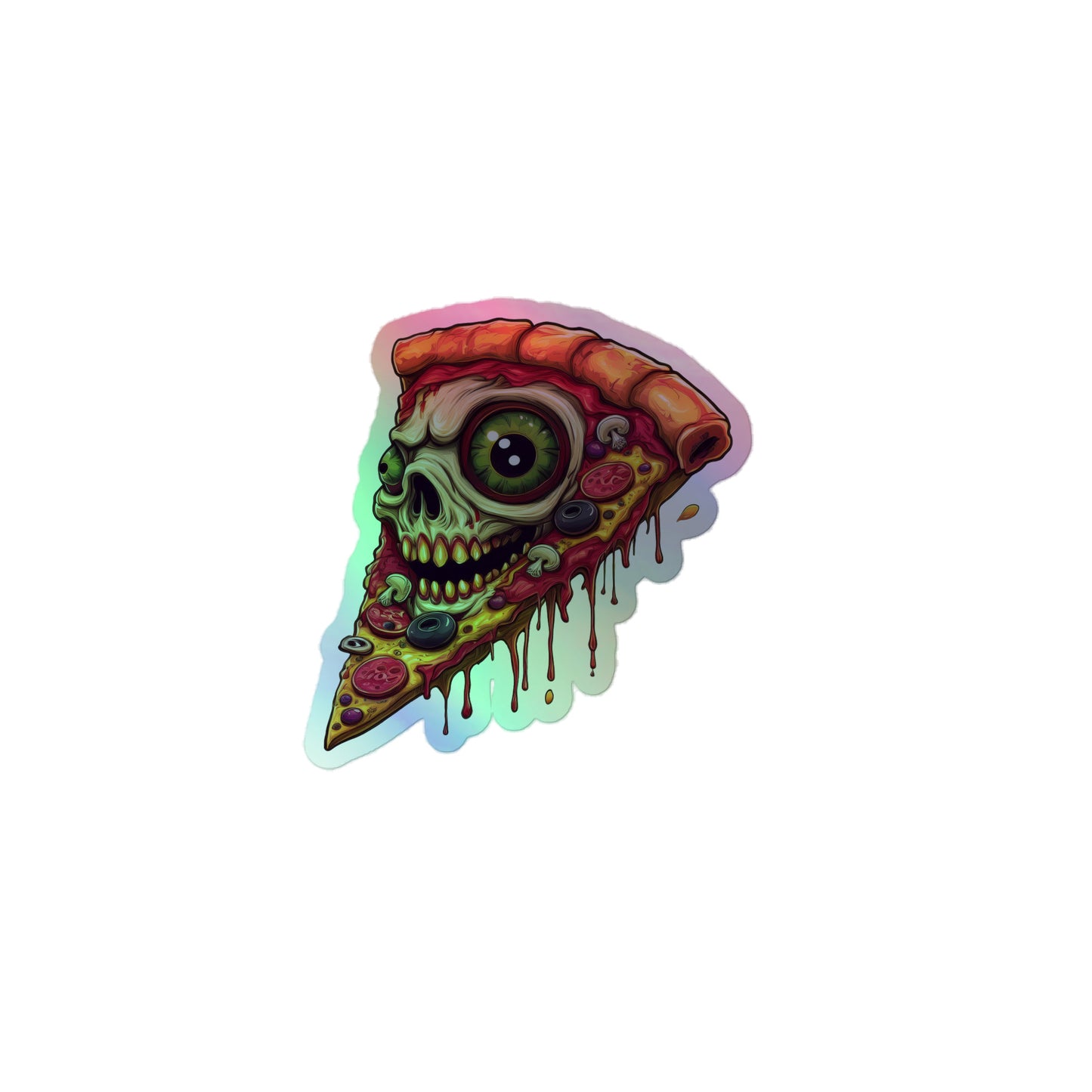 Pizza Slice with skull Holographic stickers