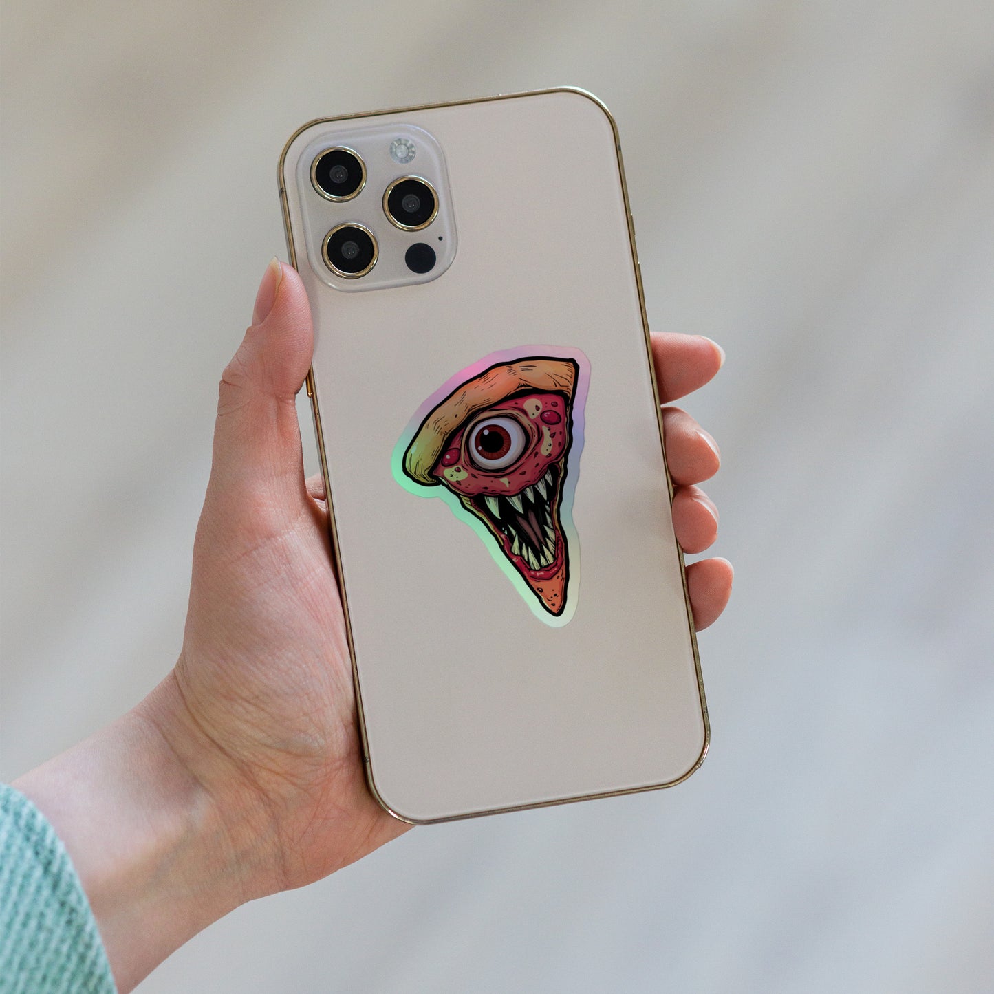 Funny pizza slice Holographic stickers