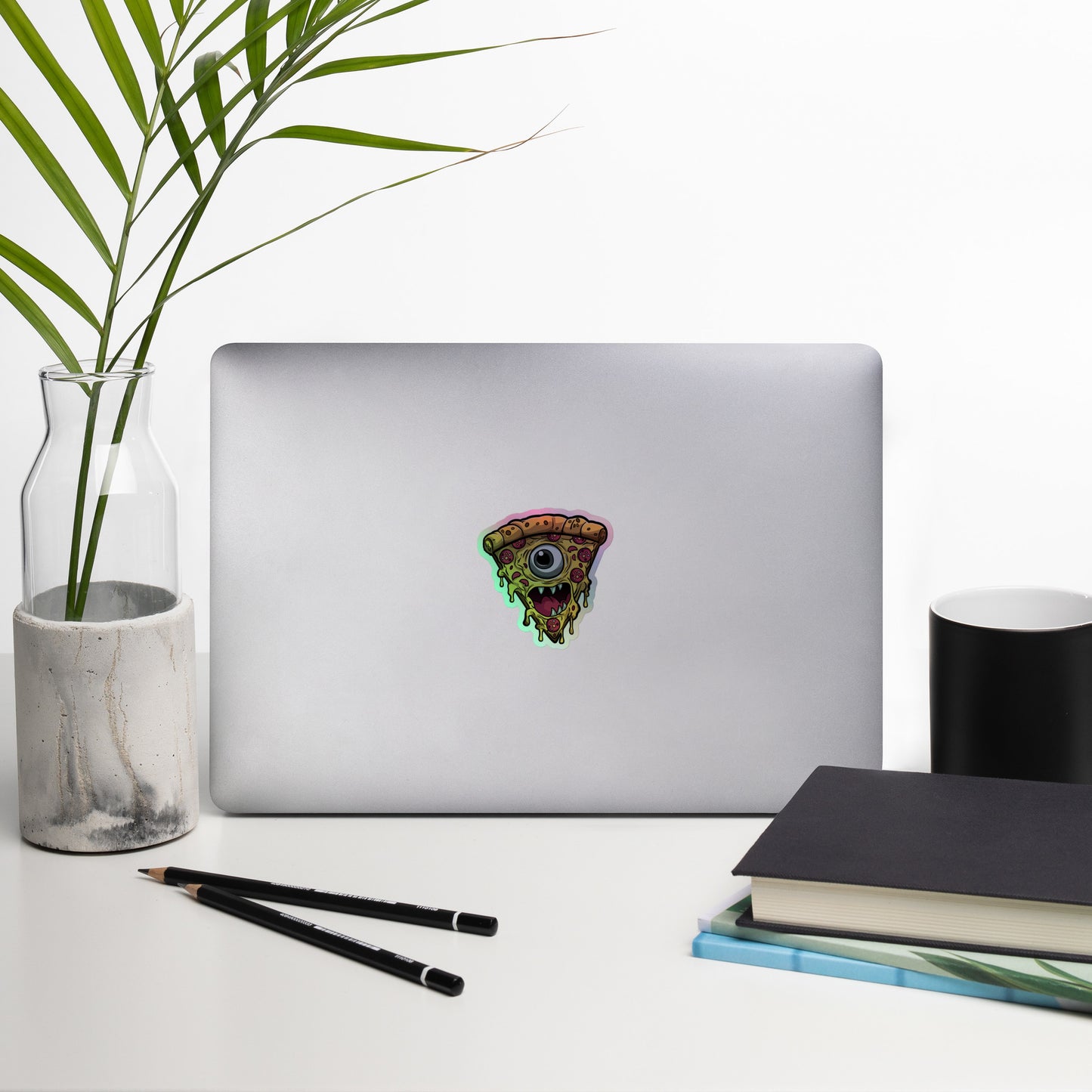 Pizza slice with psychic eye in zombie Holographic stickers